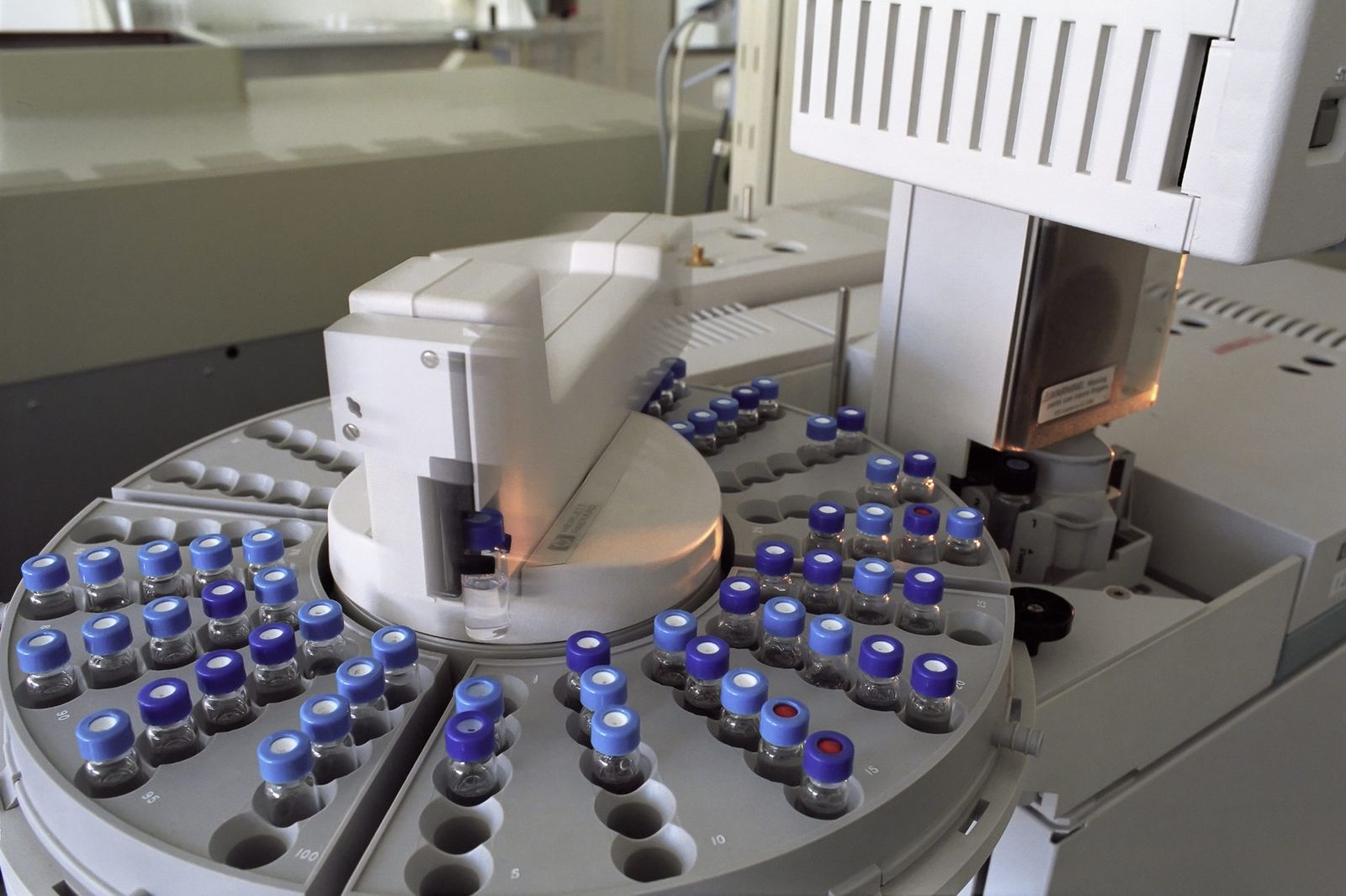 Vials loaded in a laboratory instrument