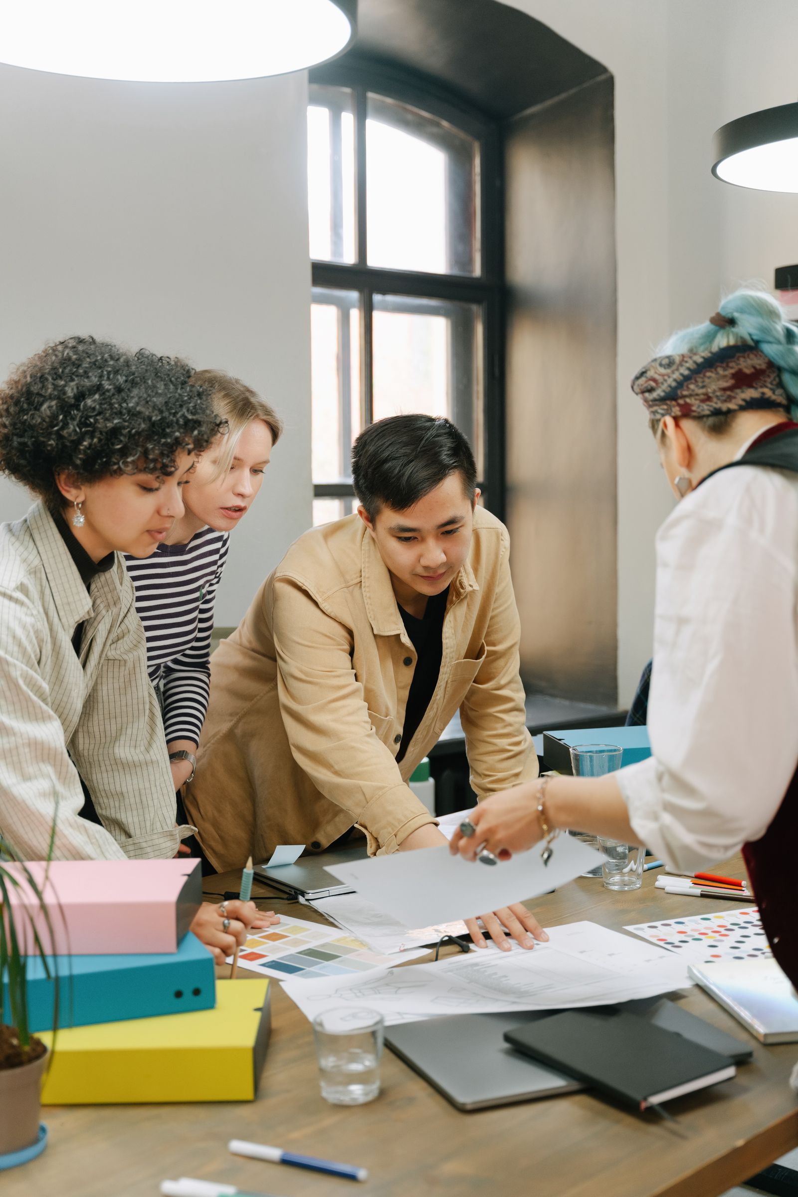 A team working together in a bright office