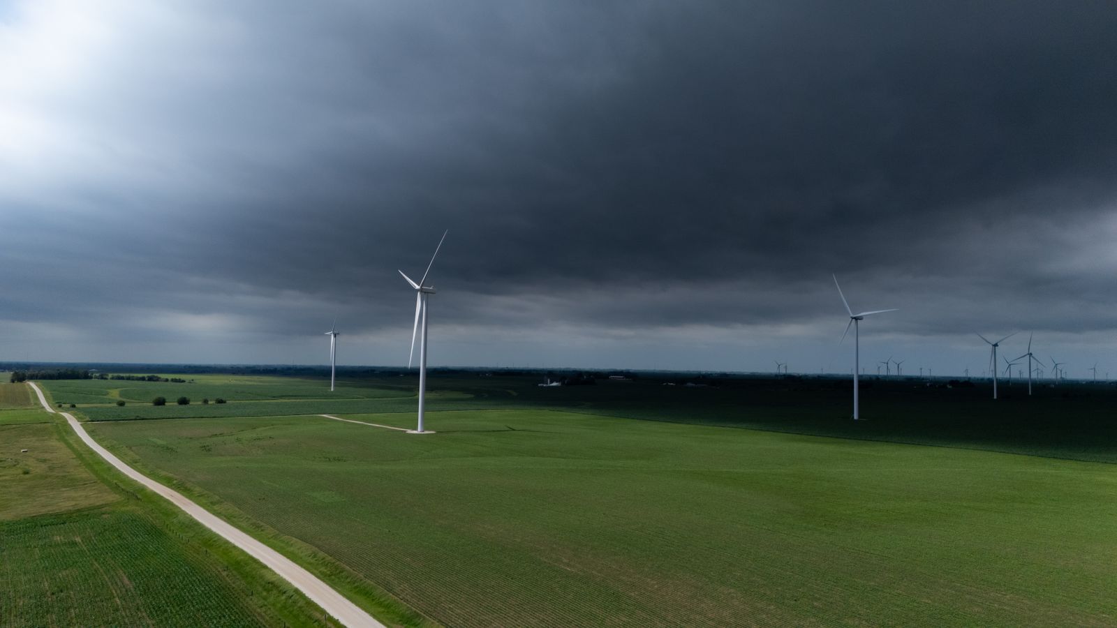 Storm clouds over a wind farm